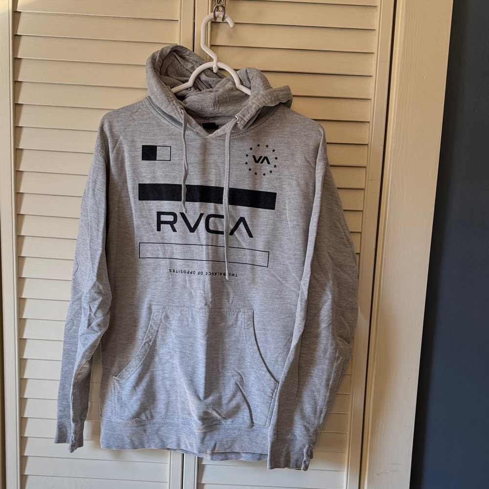 RVCA Men’s Light Gray Graphic Hoodie Small to Medium tag faded USED